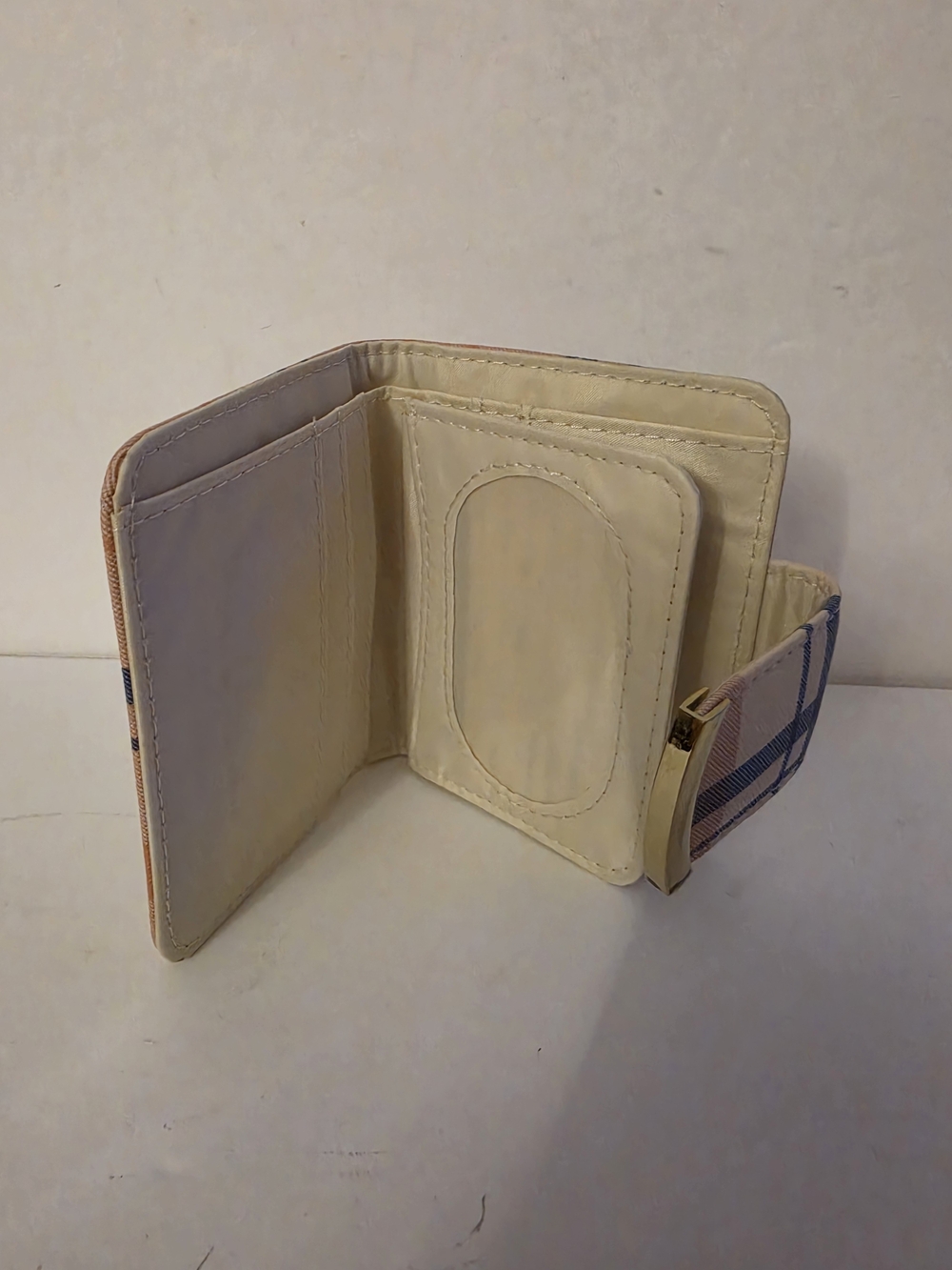 Plaid Snap Wallet in Beige, Navy & Tan - Picture 6 of 9